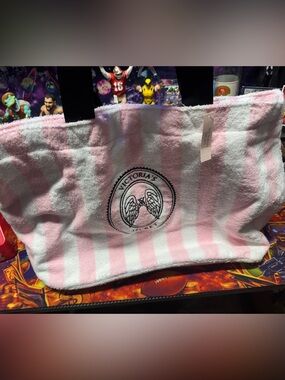 Victoria's Secret Pink, White & Black Striped Tote Bag